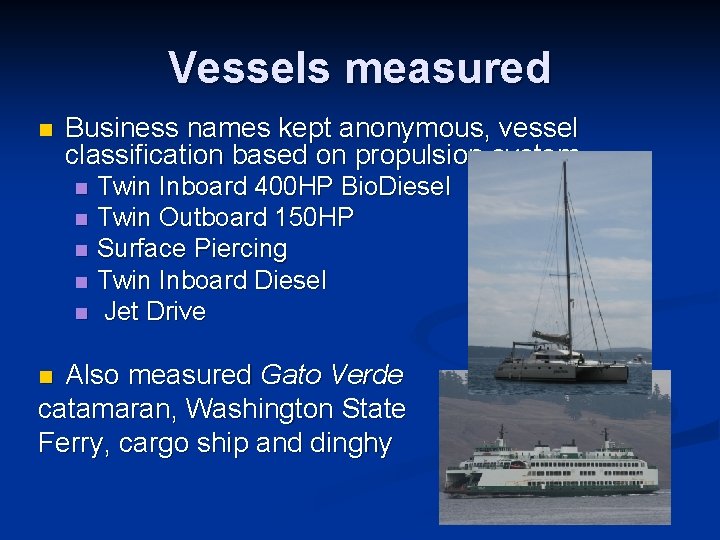 Vessels measured n Business names kept anonymous, vessel classification based on propulsion system n