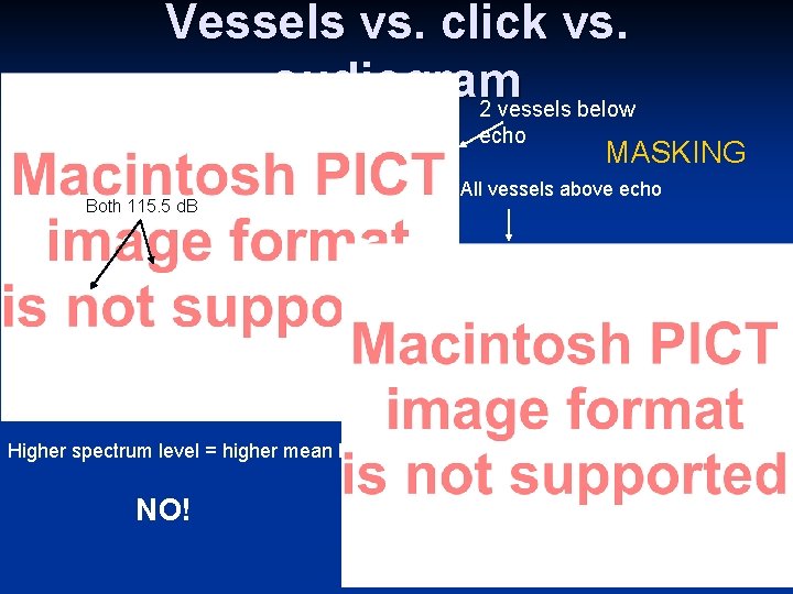 Vessels vs. click vs. audiogram 2 vessels below echo Both 115. 5 d. B