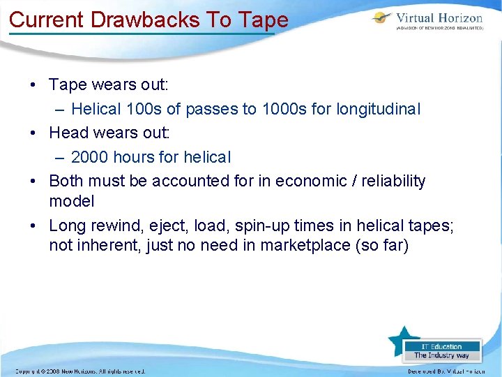 Current Drawbacks To Tape • Tape wears out: – Helical 100 s of passes Current Drawbacks To Tape • Tape wears out: – Helical 100 s of passes