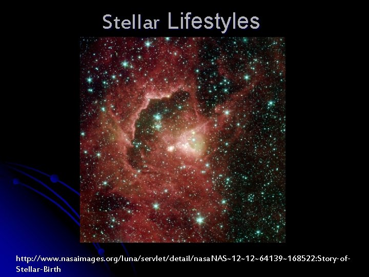 Stellar Lifestyles http: //www. nasaimages. org/luna/servlet/detail/nasa. NAS~12~12~64139~168522: Story-of. Stellar-Birth 