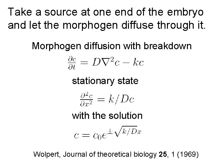 Take a source at one end of the embryo and let the morphogen diffuse