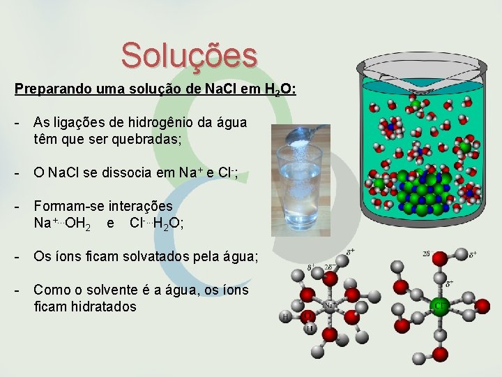 Soluções Preparando uma solução de Na. Cl em H 2 O: - As ligações