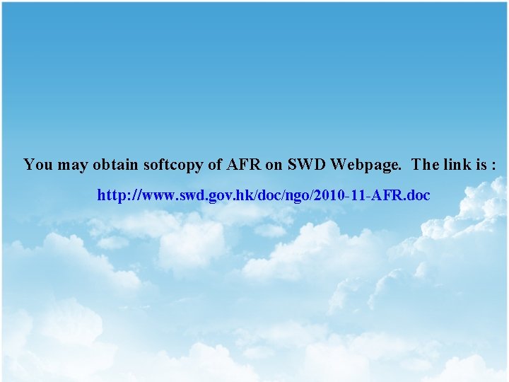 You may obtain softcopy of AFR on SWD Webpage. The link is : http: