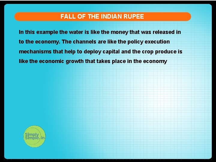 FALL OF THE INDIAN RUPEE In this example the water is like the money