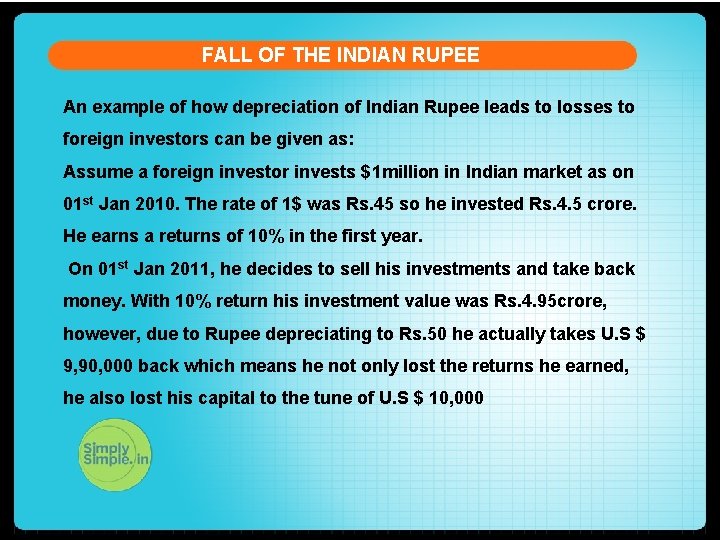 FALL OF THE INDIAN RUPEE An example of how depreciation of Indian Rupee leads