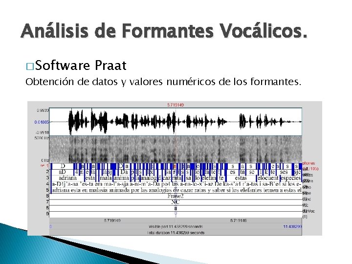 Análisis de Formantes Vocálicos. � Software Praat Obtención de datos y valores numéricos de