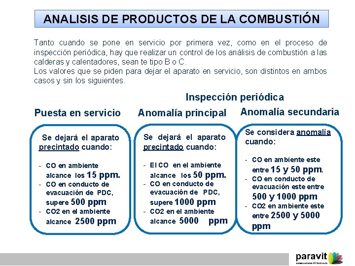 ANALISIS DE PRODUCTOS DE LA COMBUSTIÓN Tanto cuando se pone en servicio por primera