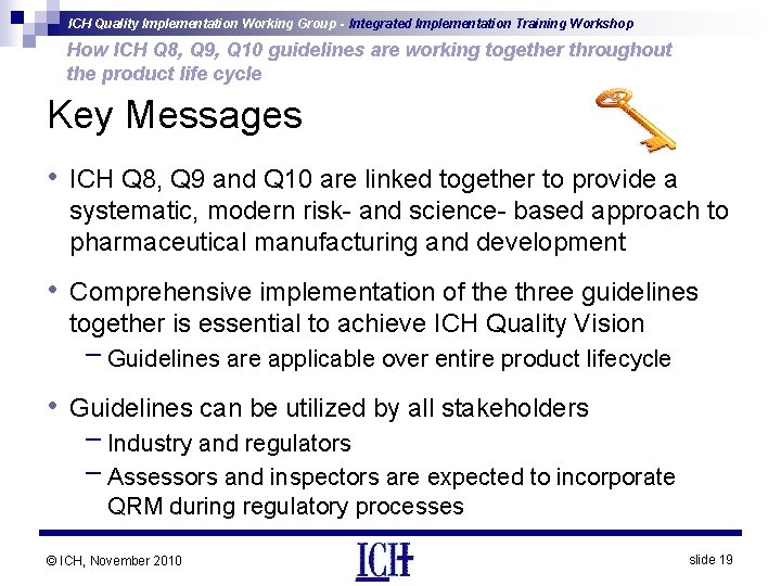 ICH Quality Implementation Working Group - Integrated Implementation Training Workshop How ICH Q 8,