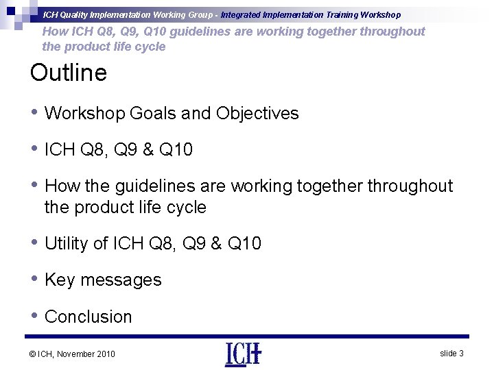 ICH Quality Implementation Working Group - Integrated Implementation Training Workshop How ICH Q 8,