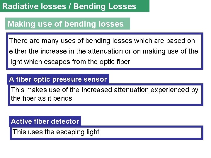 Radiative losses / Bending Losses Making use of bending losses There are many uses
