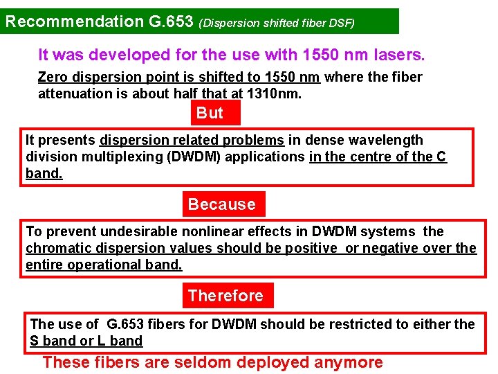 Recommendation G. 653 (Dispersion shifted fiber DSF) It was developed for the use with