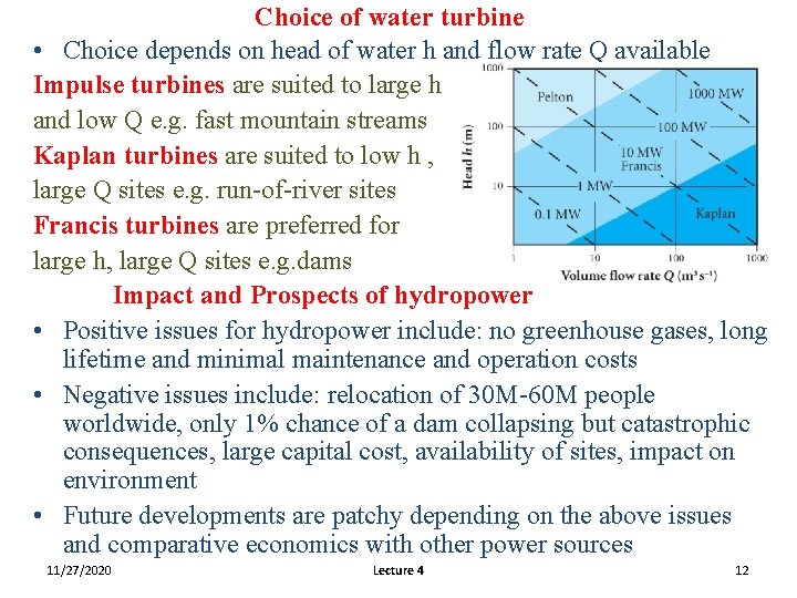 Choice of water turbine • Choice depends on head of water h and flow Choice of water turbine • Choice depends on head of water h and flow