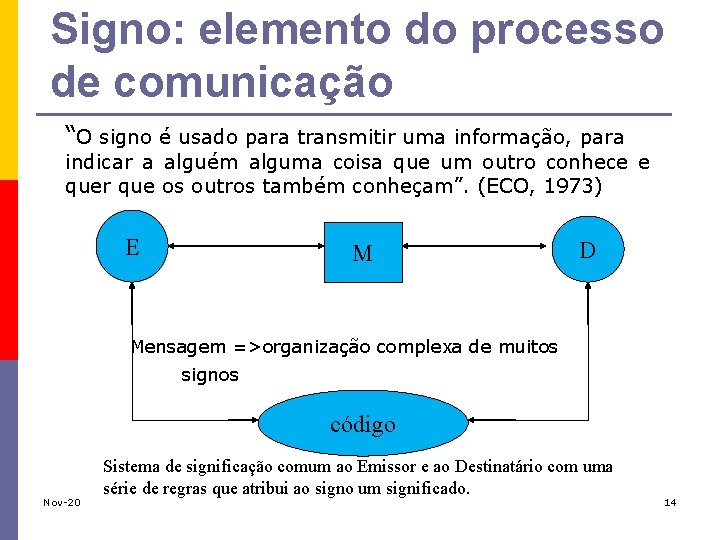 Signo: elemento do processo de comunicação “O signo é usado para transmitir uma informação,