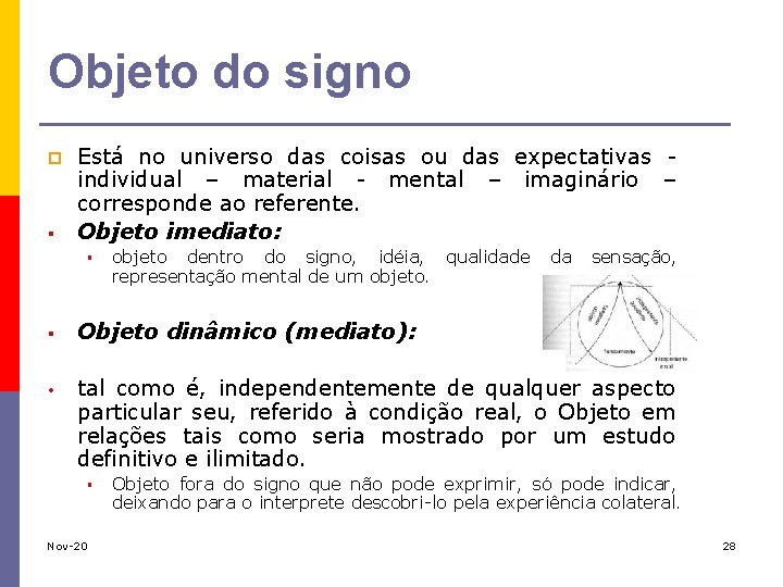 Objeto do signo p § Está no universo das coisas ou das expectativas -
