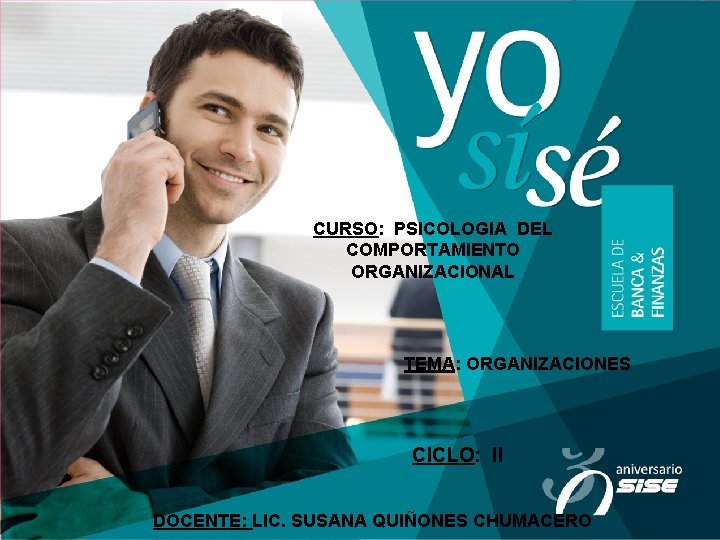 CURSO: PSICOLOGIA DEL COMPORTAMIENTO ORGANIZACIONAL TEMA: ORGANIZACIONES CICLO: II DOCENTE: LIC. SUSANA QUIÑONES CHUMACERO CURSO: PSICOLOGIA DEL COMPORTAMIENTO ORGANIZACIONAL TEMA: ORGANIZACIONES CICLO: II DOCENTE: LIC. SUSANA QUIÑONES CHUMACERO