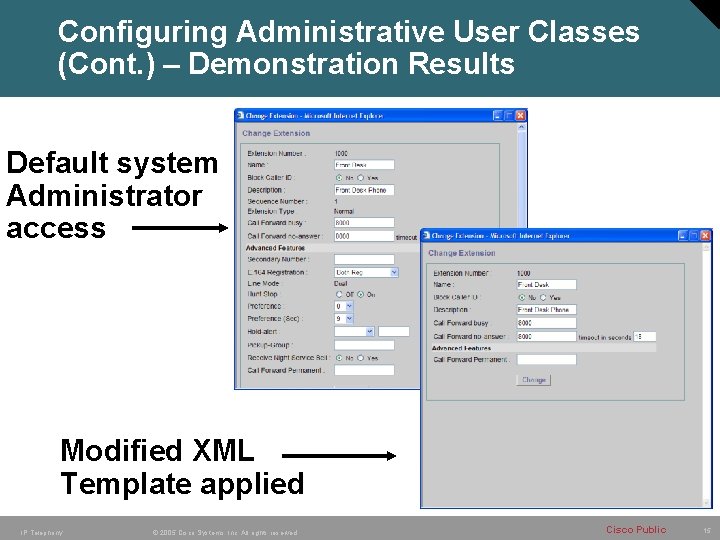 Configuring Administrative User Classes (Cont. ) – Demonstration Results Default system Administrator access Modified