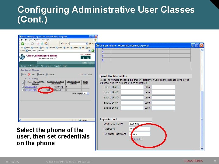 Configuring Administrative User Classes (Cont. ) Select the phone of the user, then set