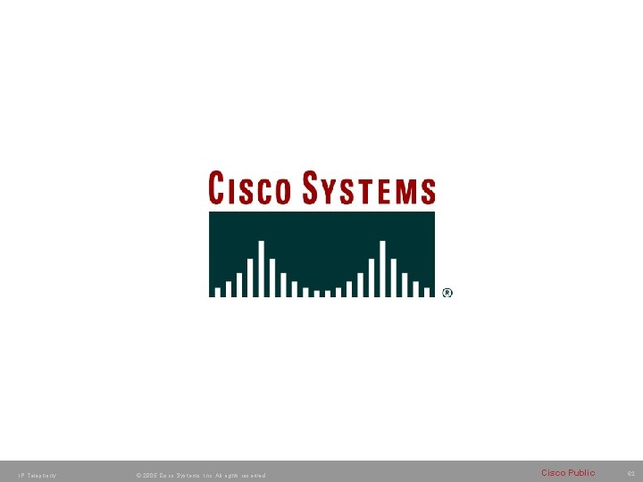 IP Telephony © 2005 Cisco Systems, Inc. All rights reserved. Cisco Public 62 