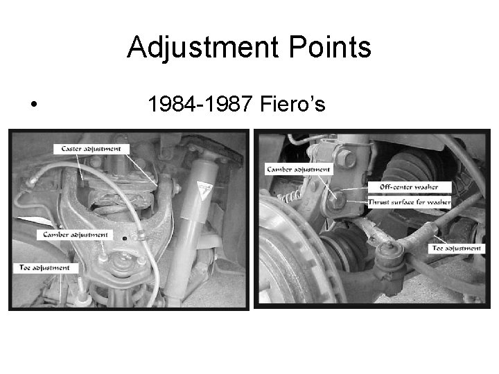 Adjustment Points • 1984 -1987 Fiero’s 