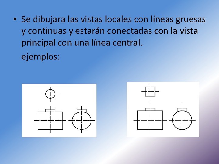  • Se dibujara las vistas locales con líneas gruesas y continuas y estarán