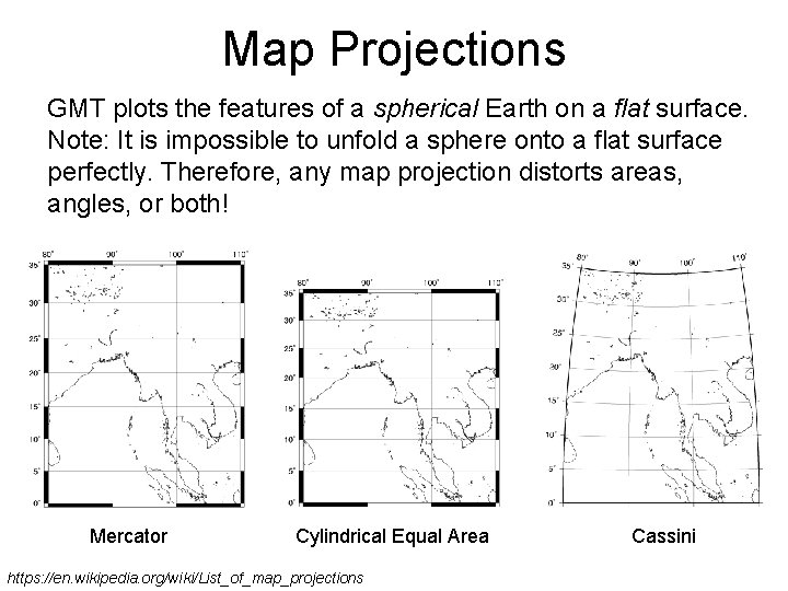 Map Projections GMT plots the features of a spherical Earth on a flat surface.