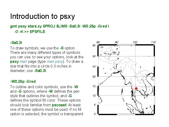 Introduction to psxy gmt psxy stars. xy $PROJ $LIMS -Sa 0. 3 i -W