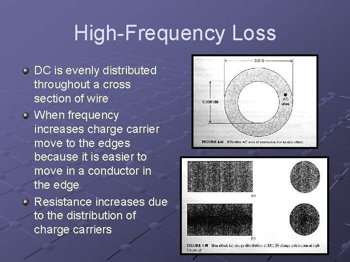 High-Frequency Loss DC is evenly distributed throughout a cross section of wire When frequency