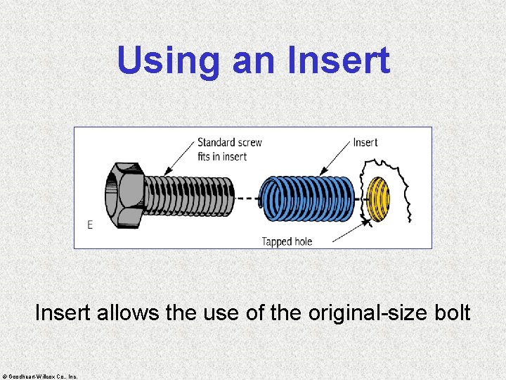 Using an Insert allows the use of the original-size bolt © Goodheart-Willcox Co. ,