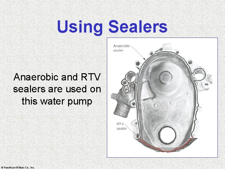 Using Sealers Anaerobic and RTV sealers are used on this water pump © Goodheart-Willcox