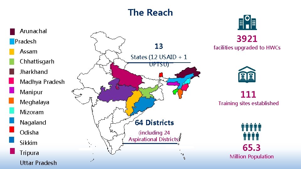 The Reach Arunachal Pradesh Assam Chhattisgarh 13 3921 facilities upgraded to HWCs States (12