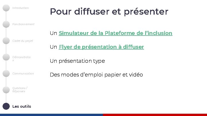 Introduction Pour diffuser et présenter Fonctionnement Un Simulateur de la Plateforme de l’inclusion Cadre