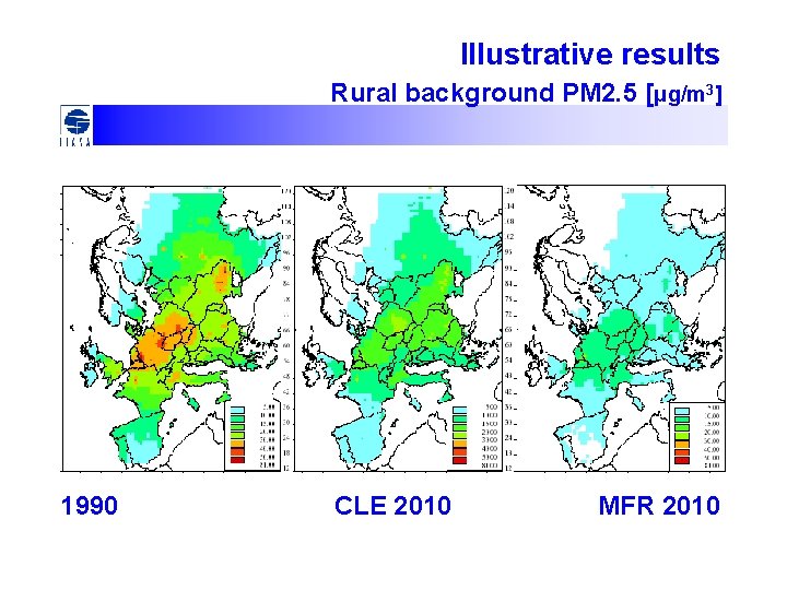 Illustrative results Rural background PM 2. 5 [μg/m 3] 1990 CLE 2010 MFR 2010