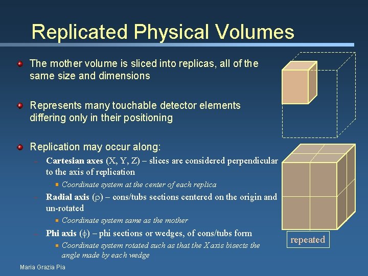 Replicated Physical Volumes The mother volume is sliced into replicas, all of the same