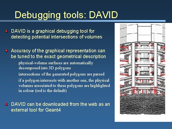 Debugging tools: DAVID is a graphical debugging tool for detecting potential intersections of volumes