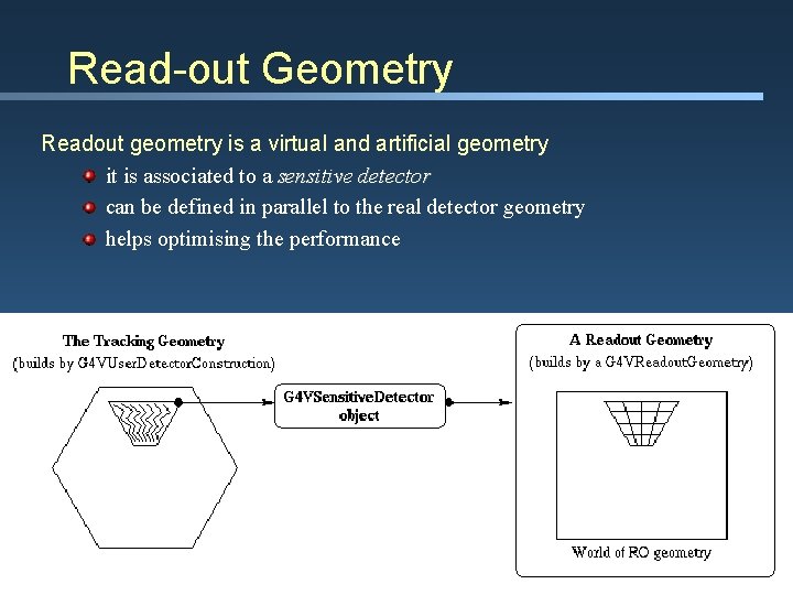 Read-out Geometry Readout geometry is a virtual and artificial geometry it is associated to