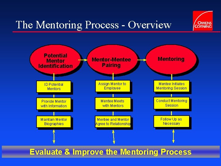 The Mentoring Process - Overview Potential Mentor Identification Mentor-Mentee Pairing Mentoring ID Potential Mentors