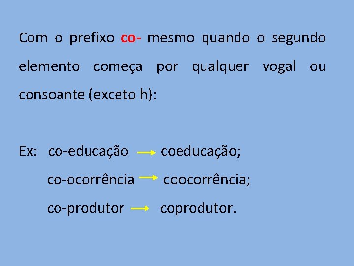 Com o prefixo co- mesmo quando o segundo elemento começa por qualquer vogal ou