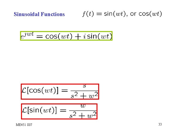 Sinusoidal Functions ME 451 S 07 33 