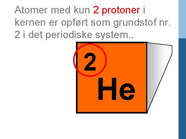 Atomer med kun 2 protoner i kernen er opført som grundstof nr. 2 i