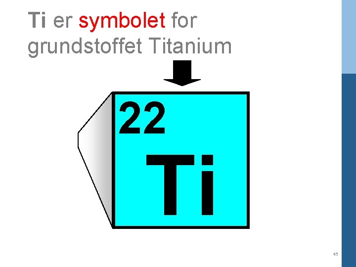 Ti er symbolet for grundstoffet Titanium 22 Ti 45 