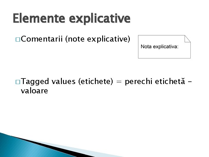 Elemente explicative � Comentarii � Tagged valoare (note explicative) values (etichete) = perechi etichetă