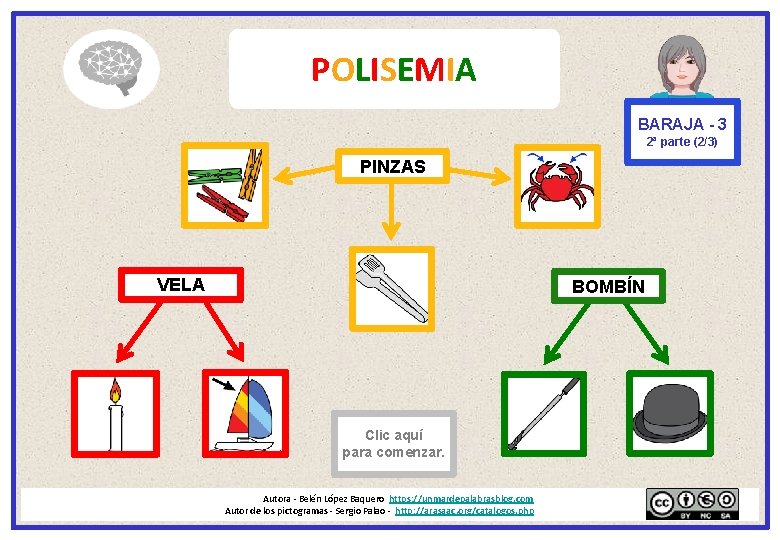 POLISEMIA BARAJA - 3 2ª parte (2/3) PINZAS VELA BOMBÍN Clic aquí para comenzar.
