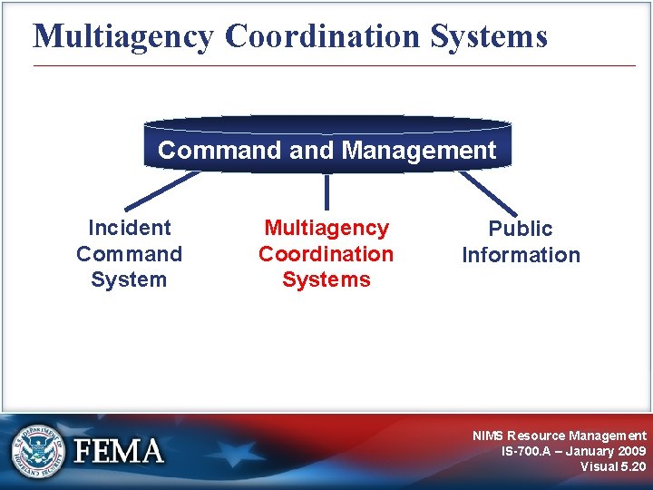 Multiagency Coordination Systems Command Management Incident Command System Multiagency Coordination Systems Public Information NIMS