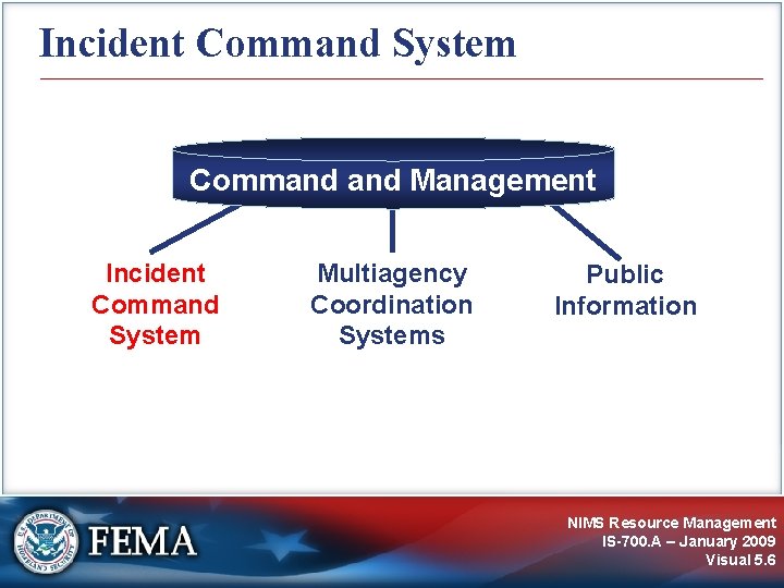 Incident Command System Command Management Incident Command System Multiagency Coordination Systems Public Information NIMS