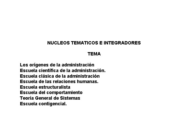 NUCLEOS TEMATICOS E INTEGRADORES TEMA Los orígenes de la administración Escuela científica de la NUCLEOS TEMATICOS E INTEGRADORES TEMA Los orígenes de la administración Escuela científica de la