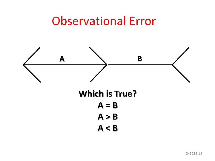 Observational Error B A Which is True? A=B A>B A<B CHE 113 18 