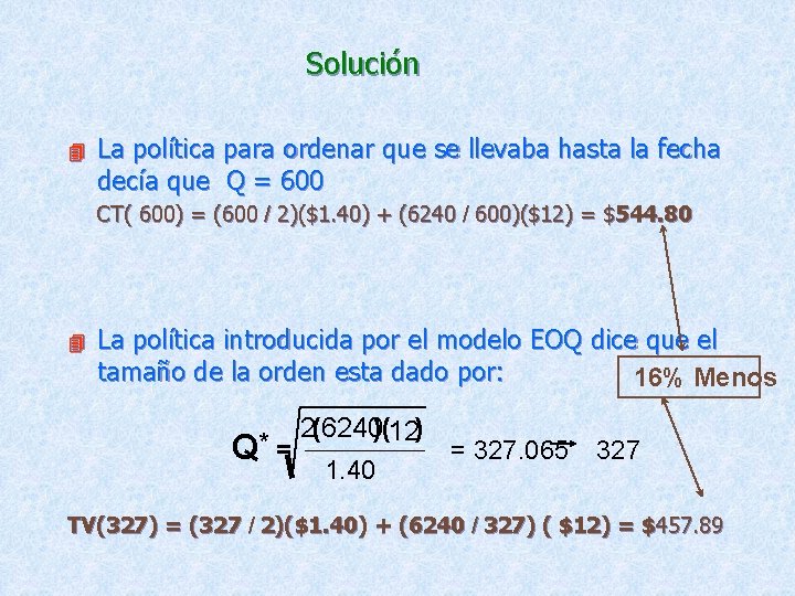 Solución 4 La política para ordenar que se llevaba hasta la fecha decía que