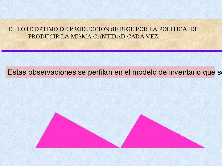 EL LOTE OPTIMO DE PRODUCCION SE RIGE POR LA POLITICA DE PRODUCIR LA MISMA