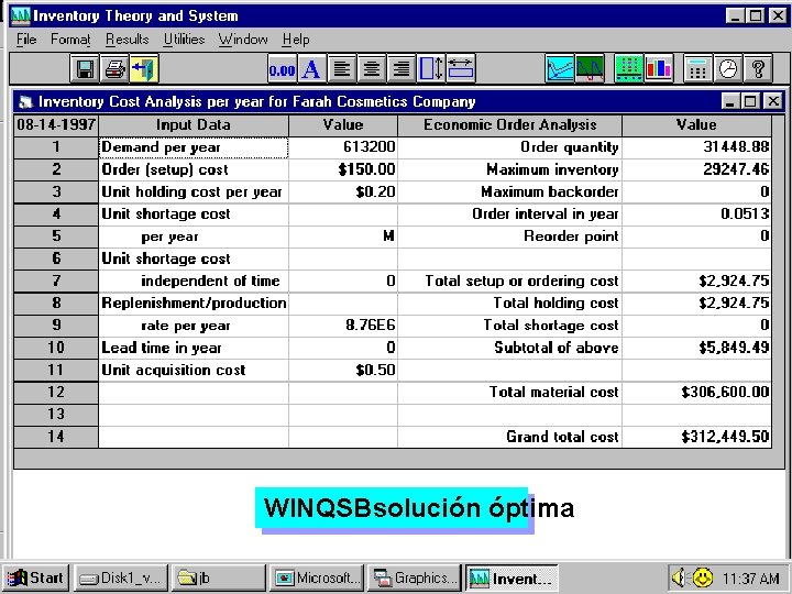 La escasez no es permitida WINQSB pantalla de entrada WINQSBsolución óptima 