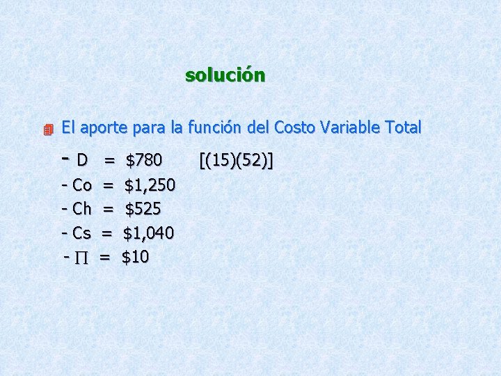 solución 4 El aporte para la función del Costo Variable Total -D - Co